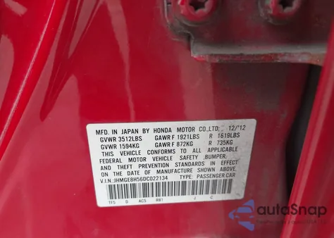 2013 Honda Fit Sport from USA, damaged, VIN JHMGE8H56DC022134